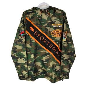 Krisp NYC Sportsman Camo Hoodie Mens Medium 1/4 Zip Long Sleeve Patches NWT $120